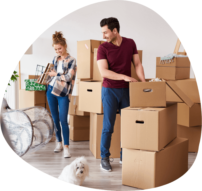 Couple with moving boxes